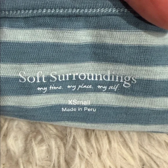 Soft Surroundings Preston Stripe Top Size XS Roll Tab Sleeves Wrap Peplum - Picture 6 of 7